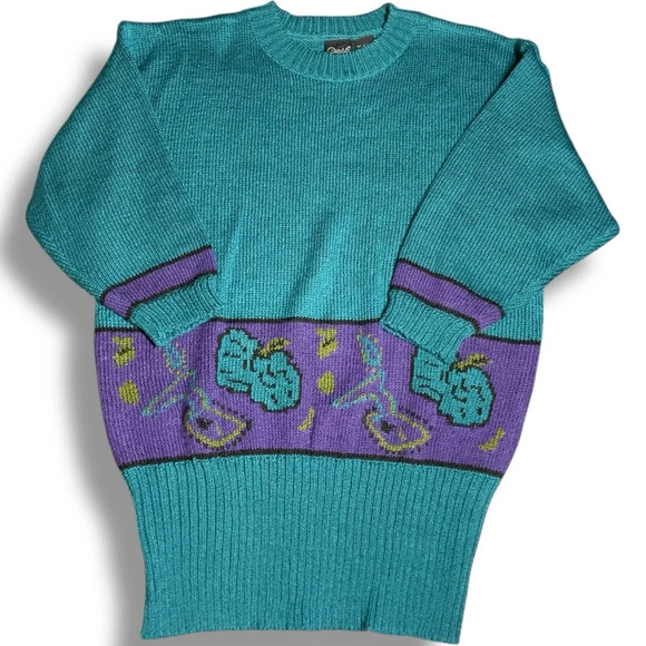 Vtg Catalina Teal Multi Geometric Abstract Knit Pullover Sweater Color Block 80s - Picture 5 of 9